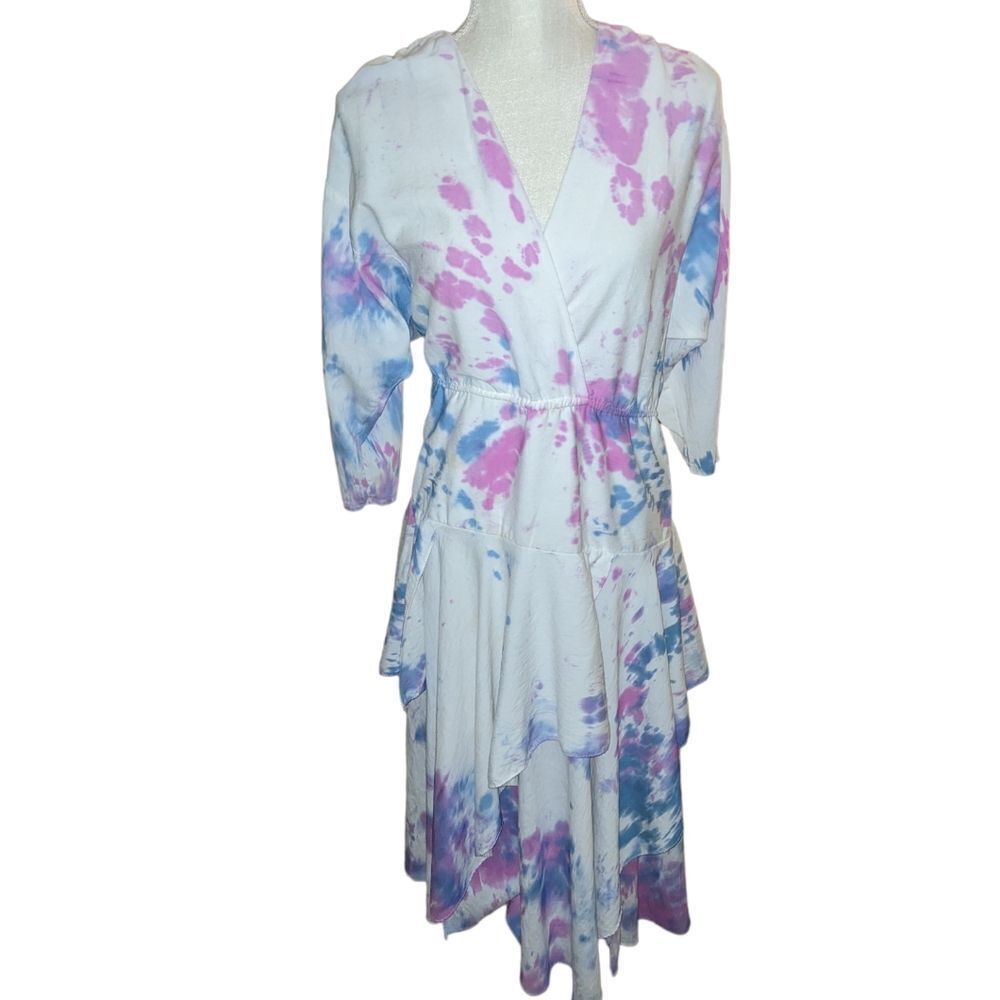 Phoebe vintage white blue pink &‎ purple tie dye dress boho